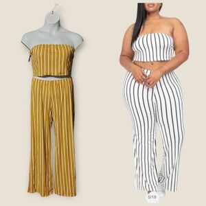 NWT Capella Golden Mustard Bodycon Striped Tube Top and Pants Set ~3X